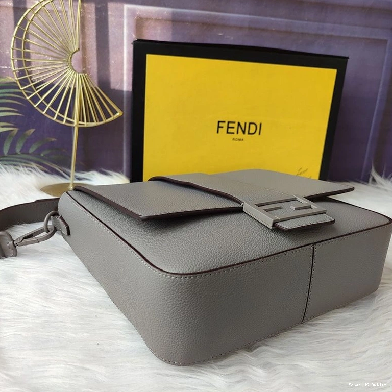 Affordable HOT Leather Romano In Fendi Grey Cuoio Medium Baguette Messenger 0723
